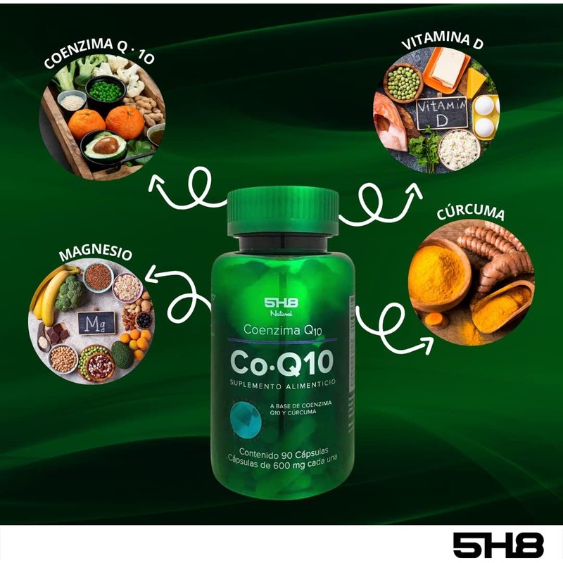 5H8 Nutrition Coenzima Q10 con Cúrcuma | 90 Cápsulas |