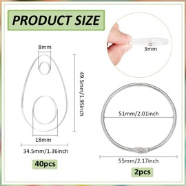 BENECREAT 40 Pcs Acrylic Floss Drops, Clear Embroidery Floss Bobbins with 2 Pcs Stainless Steel Rings, Teardrop Winding Boards for Sewing Thread, Embroidery Floss, DIY Crafts and Projects