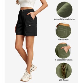 Lepunuo Cargo Shorts for Women Casual Baggy Cargos Baggy Stretch Shorts Trendy Streetwear with Pockets Black
