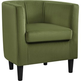 Yaheetech Velvet Accent Chair, Modern and Comfortable Armchairs, Upholstered Barrel Sofa Chair for Living Room Bedroom Waiting Room, Olive Green