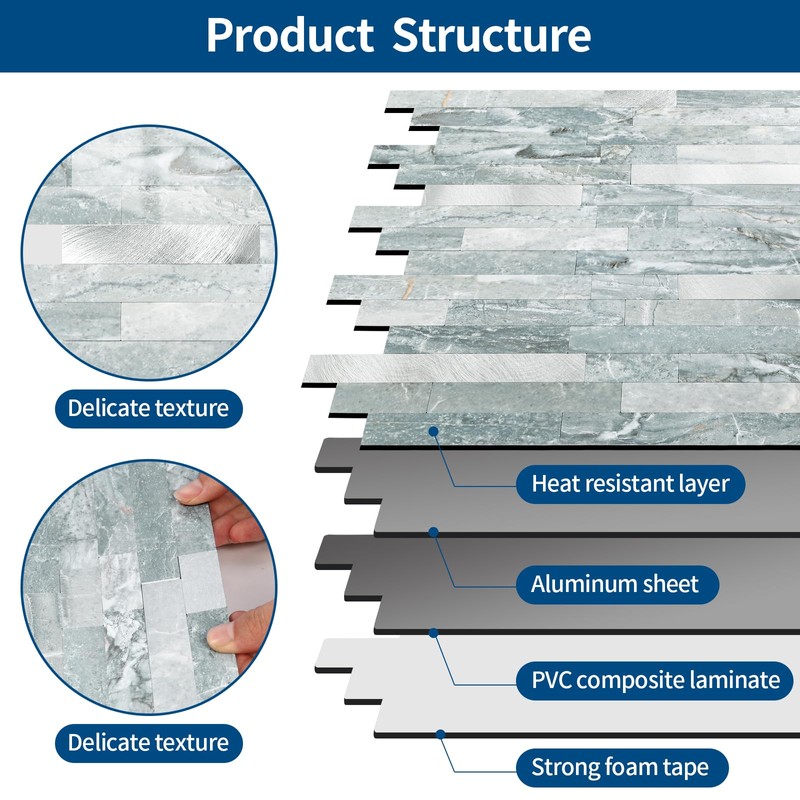 Yipscazo 10 Sheets Peel and Stick Stone Metal Tile Backsplash,