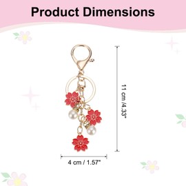PATIKIL Flower Keychain Charm, Cherry Blossom Enamel Key Chain Cute Floral Keyring Pendant with Lobster Clasp for Women Girls Key Handbag Backpack Bag Accessories, Red