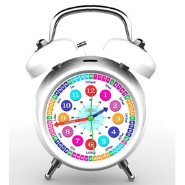 Qesnox Children Alarm Clock Time Teacher Bedroom Table Clock Office Clock Bedside Kids Table Alarm Clock Traditional Loud Alarm Twin Bell with Night Light Sweep Silent Non Ticking 17CM x 12CM