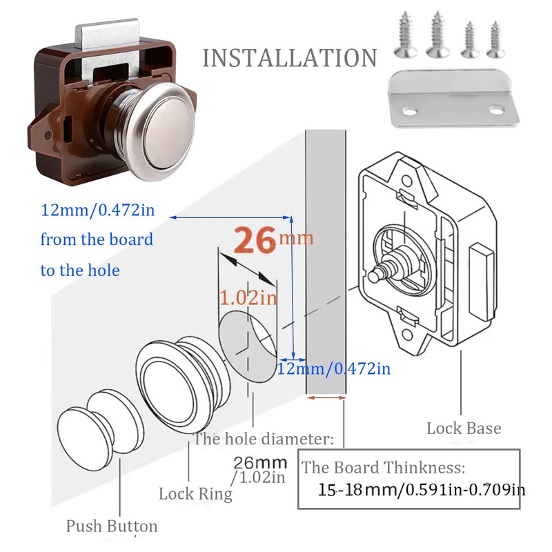 MTSmart RV Cabinet Locks, ABS Push Button Cabinet Latch for