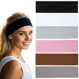 Hexchasty 6PCS Headbands for Women Thick Cute Fashion Fabric Stretchy Soft Headbands Running Headband Yoga Sports Elastic Cloth Head bands Hairbands for Women's Hair Accessories Black Pink