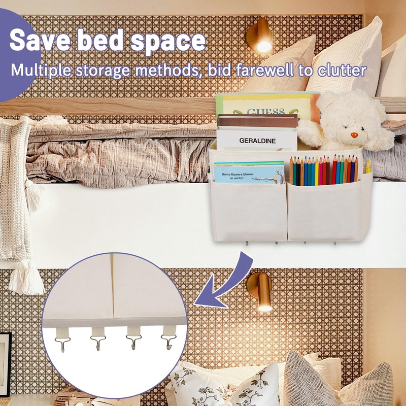 Frjjthchy Bedside Storage Organizer 5 Pockets with 4 Hooks Hanging