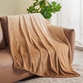 NEWCOSPLAY Super Soft Throw Blanket Ombre Brown Premium Silky Flannel Fleece Leaves Pattern Lightweight Bed Blanket All Season Use (Ombre Brown, Throw(40"x50"))