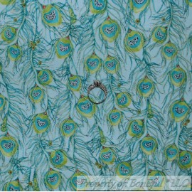 Quilting Treasures BonEful FABRIC FQ Cotton Quilt VTG Green Blue Gold Metallic Peacock Bird Feather
