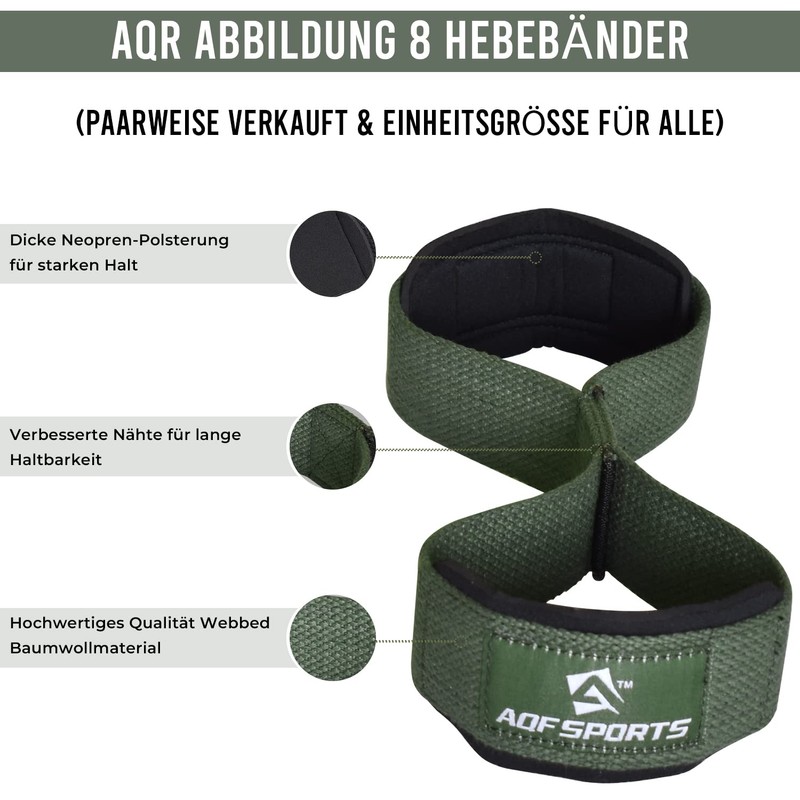 AQF Figure 8 Padded Lifting Straps Strength Training, Bodybuilding Weights