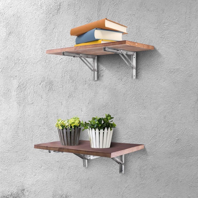 Folding Shelf Brackets, Heavy Duty Stainless Steel Collapsible DIY Wall