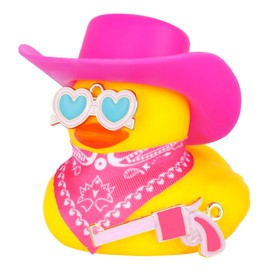 Car Rubber Duck with Pink Gun,Cow-boy Hat,Squeaky Duck for Jeep Ducking Car Dashboard Decoration Party Favors Duck with Heart-Shaped Sunglasses,Paisley Bandanas