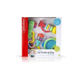 Infantino Baby's 1st Teethe and Play Music Set - Baby Essentials 4 Piece Gift Set, Instrument Themed Teethers and Rattles for Sensory Stimulation and Motor Development for Babies & Toddlers, BPA Free