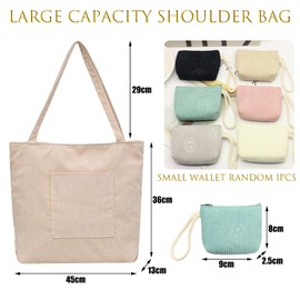 TYXHXTF Corduroy Tote Bag for Women, Large Capacity Shoulder Bags with Zipper and Pockets, Casual Handbags for School Work Shopping Travel Daily Use (Khaki)