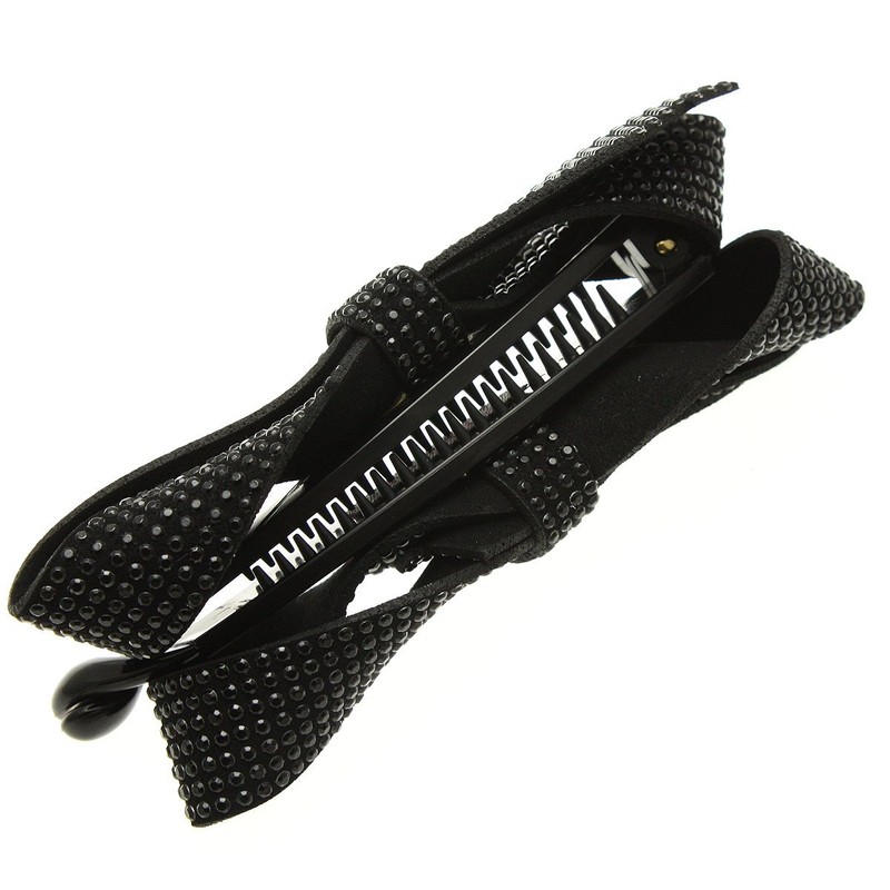 [ヴァンテーヌ] VINGTAINE スタッズ風 リボン Mサイズ ヘッドアクセ シンプル バナナクリップ ヘアアクセサリー H-404-BK