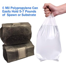 Gymgit 50 Pack, Mushroom Grow Bags, Heavy Duty 6 Mil Polypropylene Mushroom Substrate Bags, Large Size 8" X 5" X 20" for Mushroom Cultivation, Spawn Bags, and Sawdust Fruiting Blocks