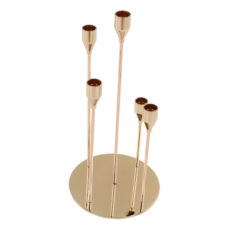 Gold Taper Candle Holders Different Heights 5 Arms Candlestick Holders