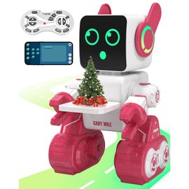 okk Robot Toys for Kids, Remote & APP Control Robot, Programmable Interactive Toys with Coin Bank, Smart Educational Robot with LED and Tray, Singing Dancing Robot Gift for Boys Girls（Pink）