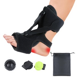 MOCCOOL Plantar Fasciitis Night Splint with Massage Ball & Arch Pads, Foot Brace Support for Achilles Tendonitis, Foot Drop & Heel Spur – Adjustable Night Splint for Women & Men, Black