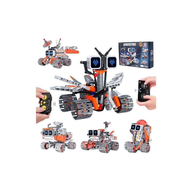 Smart Programmable Robot for Kids 8-12, 5-in-1 STEM Building Robot