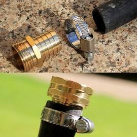 YELUN Solid Brass Garden Hose Repair kit Connector with Clamps 3/4" Barb x 3/4" Male,Fit for Garden Hose Fitting,Male and Female Hose Fittings