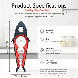 5 in 1 Jar Opener for Seniors with Arthritis, Bottle Opener for Weak Hands