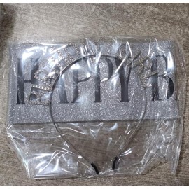 PQRUU Birthday Sash and Crown Girl Headband Tiara Rhinestone Happy Birthday Sash Glitter Black and Silver Accessories Set Party Decorations Supplies Gifts for Girls Princess Queen Women Adult Woman