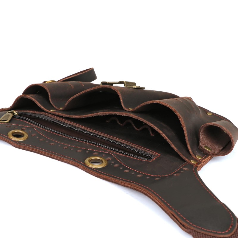 TOURBON Genuine Leather Tool Belt Pouch with Adjustable Waist Belt