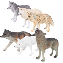 Animal Figure Toy, Simulation Wildlife Wolf Model Ornaments Animal Life Creatures Statue Early Educational Play Toy for Children Gift (6 Pieces Wolf)
