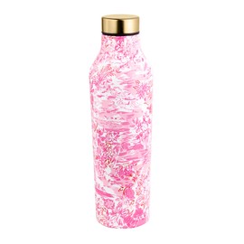 Lilly Pulitzer Stainless Steel Water Bottle, 18 Oz Metal Water Bottle, Pink Double Wall Insulated Tumbler with Lid, Seaside Scene