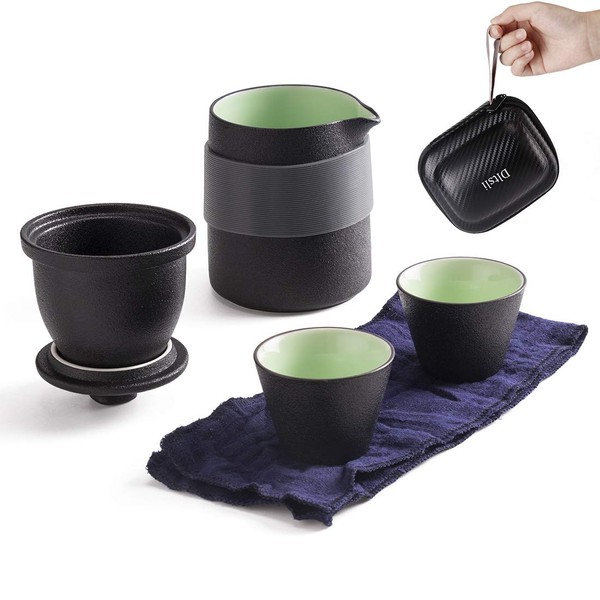 Travel Ceramic Tea Pot Set Chinese Kung Fu Teapot, 1 Pot 2 Mini Cups Porcelain Teacups with Tea Infuser Portable Bag for Outdoor Picnic