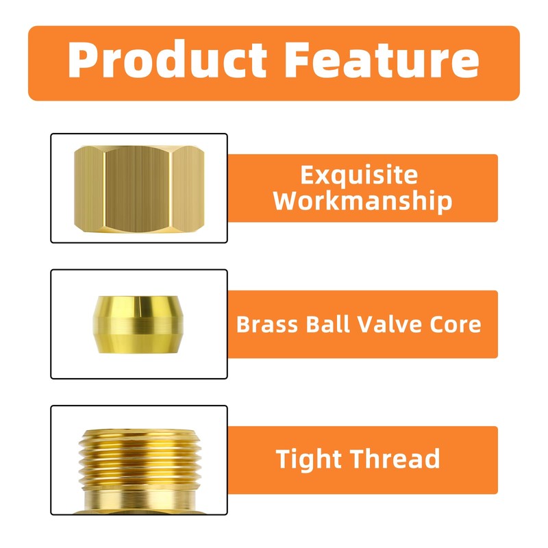GASHER 10PCS Brass Compression Tube Pipe Fitting, 10mm OD x