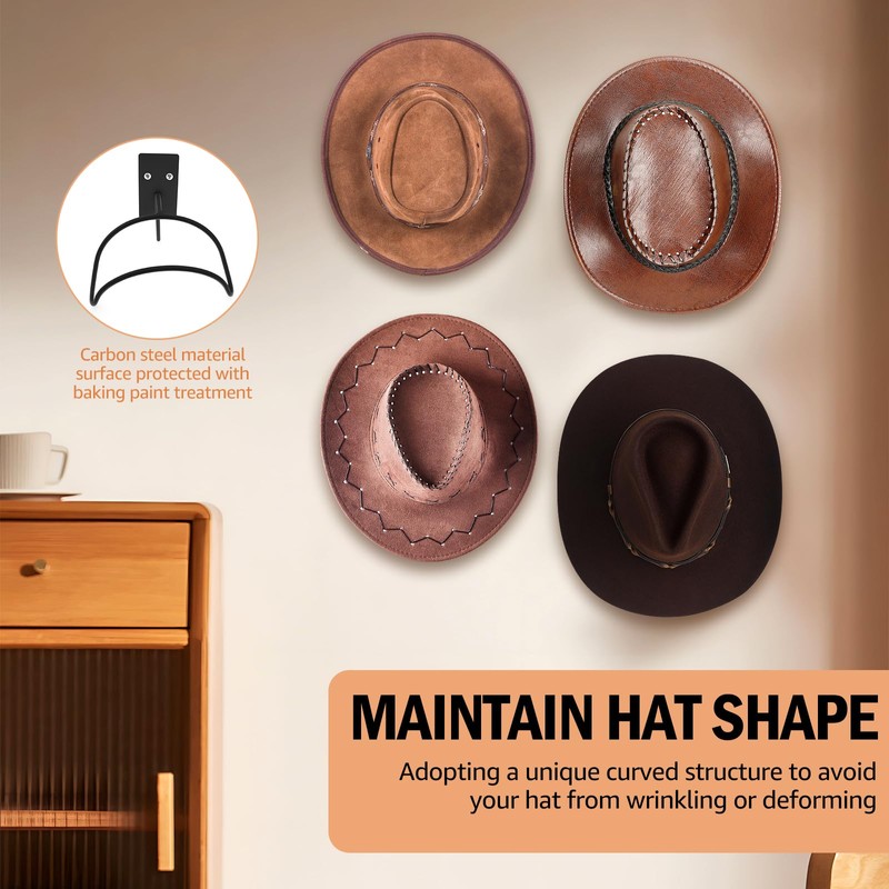 FAMIWIN 4 Pack Cowboy Hat Holder, Metal Cowboy Hat Hanger
