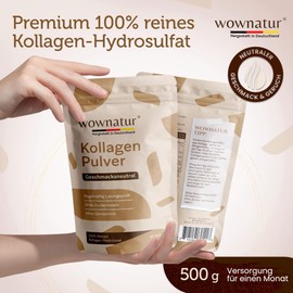 WOWNATUR® Collagen Pulver 500g - Perfekte Löslichkeit - Premium Kollagen Hydrolysat - Peptide Typ 1, 2 und 3 - Das Original - (50 Portionen)