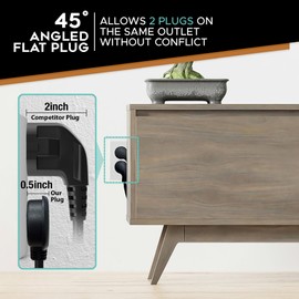 POWERCORDS Flat Plug Extension Cord 18 in 3-Pack – 45 Degree Angled Low Profile Plug, Space Saving Outlet Extender, UL Listed 16 AWG 3 Prong Power Cord for Tight Spacesk