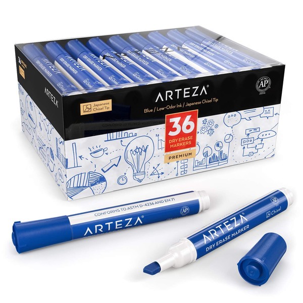 ARTEZA ARTZ-8555 Pennarello per Lavagna Cancellabile a Secco, Blu, Set da 36, unità