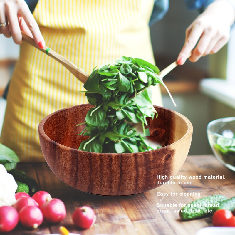 22x7.5cm Eco Friendly Wooden Salad Bowl Container Food Fruit Serving