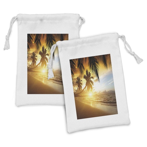 Lunarable Tropical Fabric Pouch Set of 2, Sunset on the