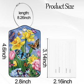 Heyfibro 2 Pack PU Luggage Tags with Privacy Flap for Suitcases, Travel Accessories for Women, Men, Kids (Flower Butterfly)