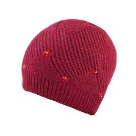 Dahlia Women's Winter Hat - Angora Wool Slouch Beanie, Beaded, Dual Layer, Red
