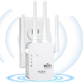 Sukiiter Newest WiFi Extender, WiFi Booster, WiFi Repeater, 4 *Antennas Covers Up to 3800 Sq.ft and 45 Devices, Internet Booster - with Ethernet Port, Quick Setup, Home Wireless Signal Booster