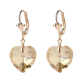 Austrian Crystal Heart Drop Leverback Earrings for Women Fashion Dangle Earring 14K Rose Gold Plated Hypoallergenic Jewelry (Light Topaz)