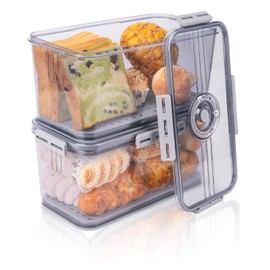 Dynta Bread Box 2 Pack Bread Container Airtight, Recording Time Bread Boxes for Kitchen Counter Organizers and Storage, Plastic Bread Storage with Lid for Homemade Bread, Toast, Loaf, Cookies