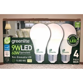 Greenlite  greenlite 60w Non-Dimmable 9W LED 4-LIGHT BULB PACK 2700K $1.08/YEAR A19