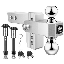 METOWARE Adjustable Trailer Hitch - Aluminum Tow Hitch Fits 2-Inch Receiver - Heavy Duty Drop Hitch with 4-Inch Drop/Rise for Truck (12,500 LBS GTW), Double Anti-Theft Stainless Steel Pin Locks