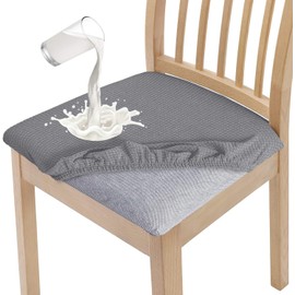 Granbest Stylish Waterproof Dining Chair Seat Covers Set of 6, High Stretch Dining Chair Seat Cushion Slipcovers Washable Seat Protector for Banquet, Kitchen, Party, Hotel (Light Grey, Set of 6)
