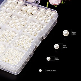 1320 Glass Beads, Beige Faux Pearl, Round Beads, Cream White Imitation Beads for Jewellery Making, Necklace, Bracelets, Jewellery Crafts (Diameter 4, 6, 8, 10 mm)