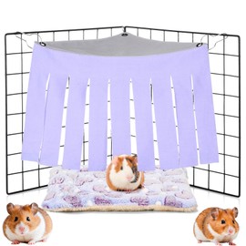 Shappy Guinea Pig Hideout with Mat Guinea Pig Hideaway Corner Curtain Fleece Toys Cage Accessories for Ferrets Chinchillas Rabbit Bunny Hedgehog Small Pets(Purple)