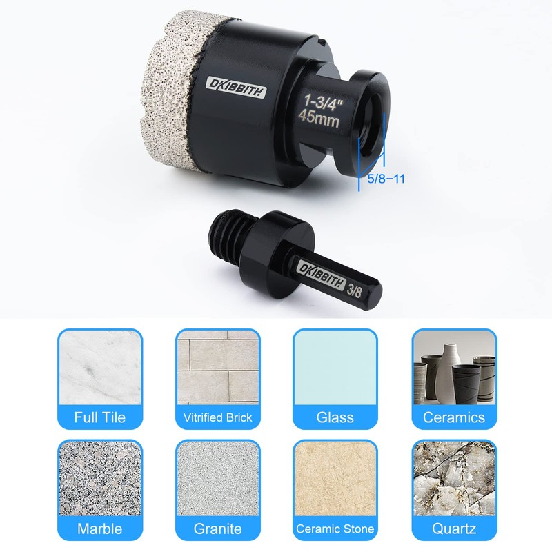 DKIBBITH 1-3/4'' Diamond Hole Saw, Vacuum Brazed Core Bit for