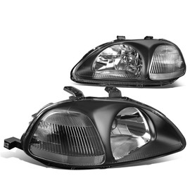 DNA MOTORING Pair Headlight Assembly Compatible With 1996-1998 Honda Civic, Black/Clear, HL-OH-HC96-BK-CL1