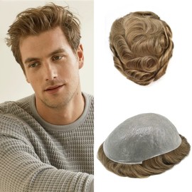 Healthlif Transparent Ultra Thin Skin Toupee For Men Human Hairpieces For Men 0.06MM Hair Replacement System For Mens Hair Prosthesis 7x9 90% light density20# LIGHT ASH BLONDE